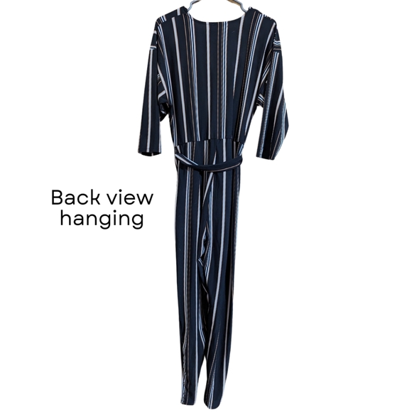 3/4 sleeve romper, jumpsuit size lg, black with stripes, EUC - Picture 6 of 13